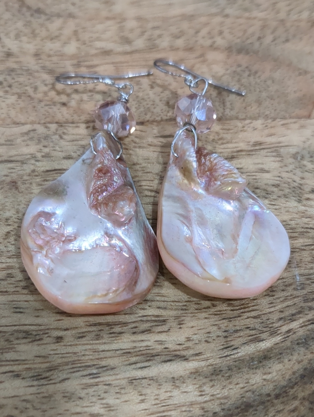 Handcrafted Pink Pearl Drop Earrings with Crystal Accent Sterling Silver
